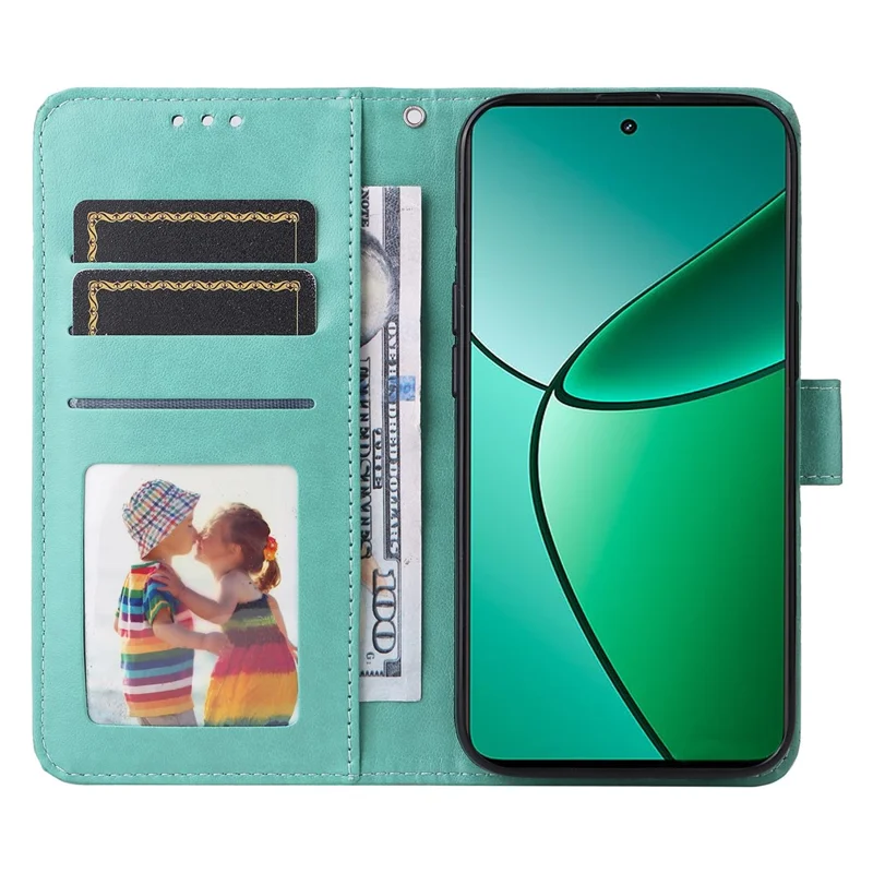 For Realme 12 4G / 12+ 5G Wallet Case Sunflower Imprinted Leather Flip Phone Cover - Green