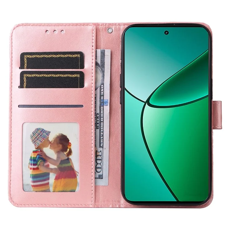 For Realme 12 4G / 12+ 5G Wallet Case Sunflower Imprinted Leather Flip Phone Cover - Pink