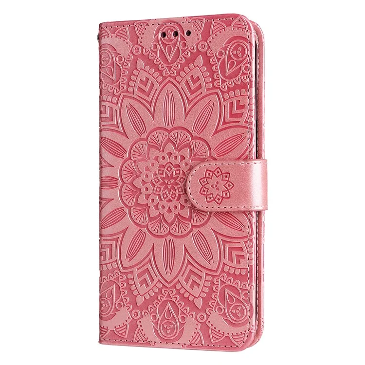 For Realme 12 4G / 12+ 5G Wallet Case Sunflower Imprinted Leather Flip Phone Cover - Pink