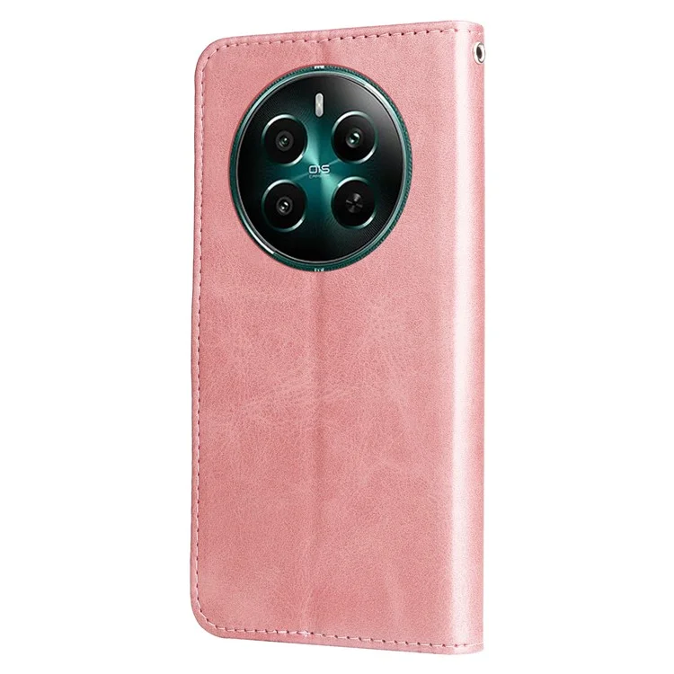 Para Realme 12 4G / 12+ 5G Case 3 Slots de Cartão Bolso com Zíper Capa de Telefone de Couro - Rosa