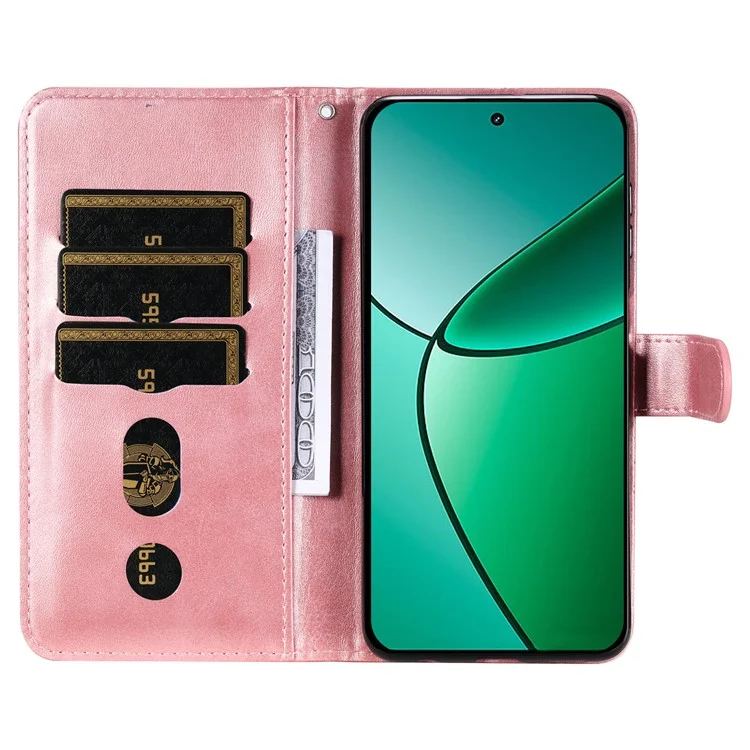 Para Realme 12 4G / 12+ 5G Case 3 Slots de Cartão Bolso com Zíper Capa de Telefone de Couro - Rosa