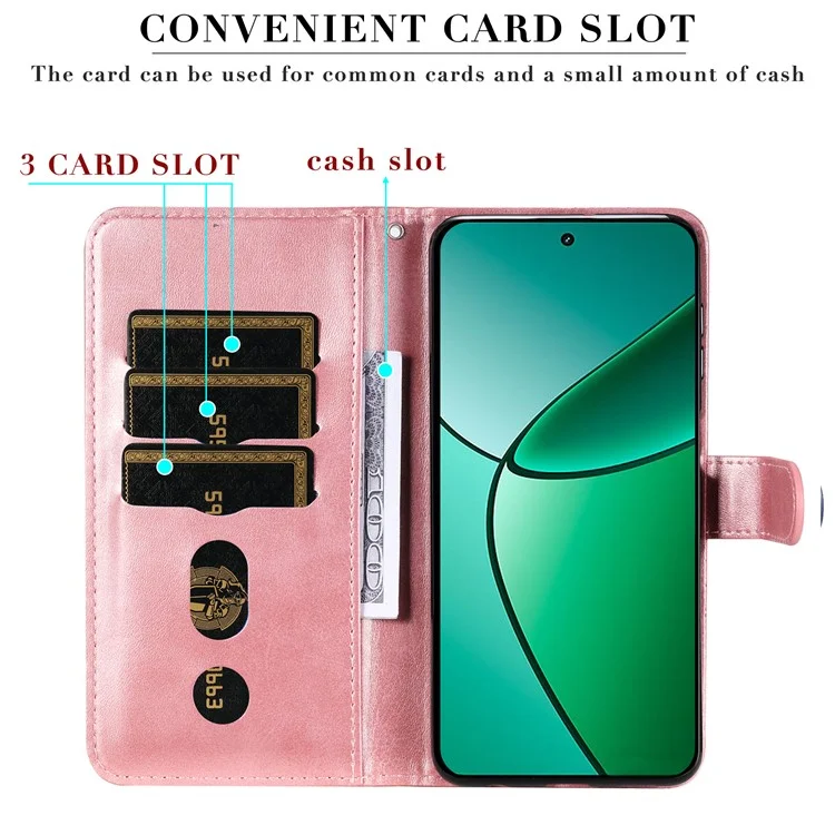 Para Realme 12 4G / 12+ 5G Case 3 Slots de Cartão Bolso com Zíper Capa de Telefone de Couro - Rosa
