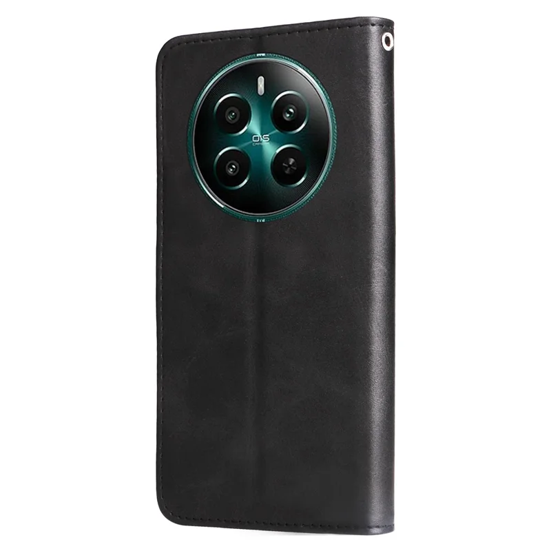 For Realme 12 4G / 12+ 5G Case 3 Card Holder Slots Zipper Pocket Leather Phone Cover - Black