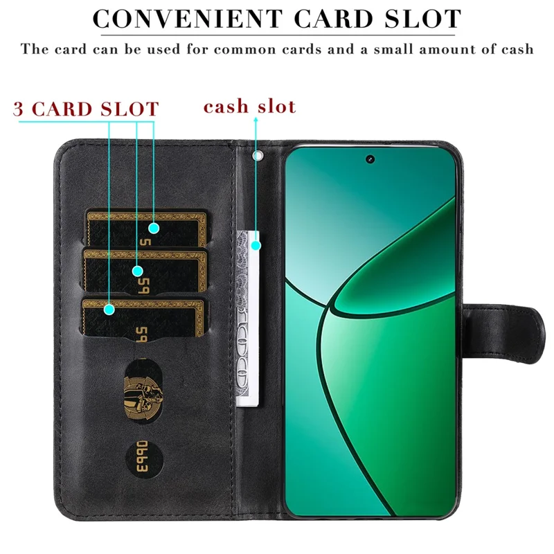 For Realme 12 4G / 12+ 5G Case 3 Card Holder Slots Zipper Pocket Leather Phone Cover - Black