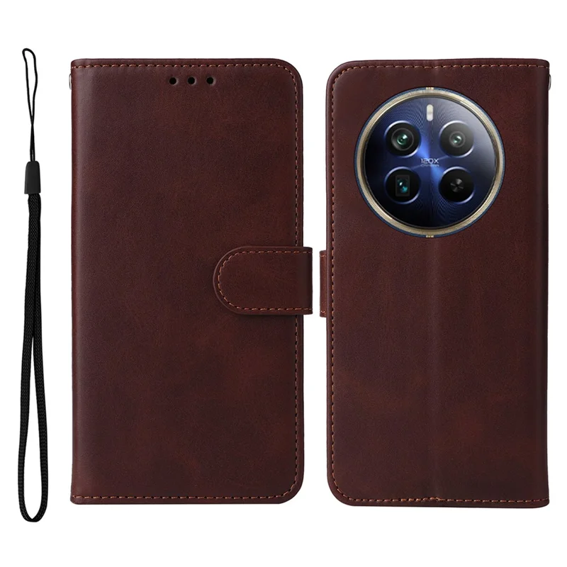 For Realme 12 Pro 5G / 12 Pro+ 5G Case Leather Folding Stand Phone Cover with 3 Card Holder - Brown