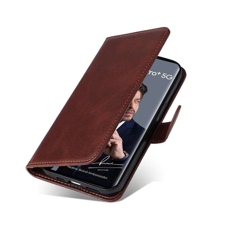 For Realme 12 Pro 5G / 12 Pro+ 5G Case Leather Folding Stand Phone Cover with 3 Card Holder - Brown