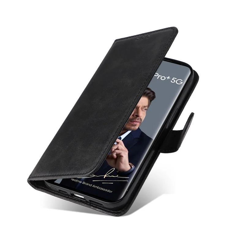 For Realme 12 Pro 5G / 12 Pro+ 5G Case Leather Folding Stand Phone Cover with 3 Card Holder - Black