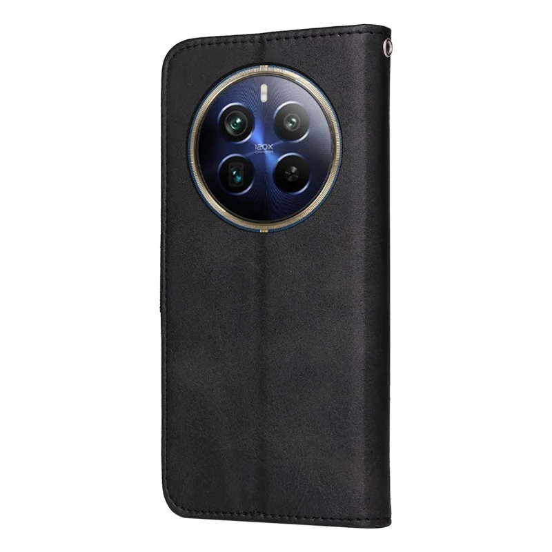For Realme 12 Pro 5G / 12 Pro+ 5G Case Leather Folding Stand Phone Cover with 3 Card Holder - Black