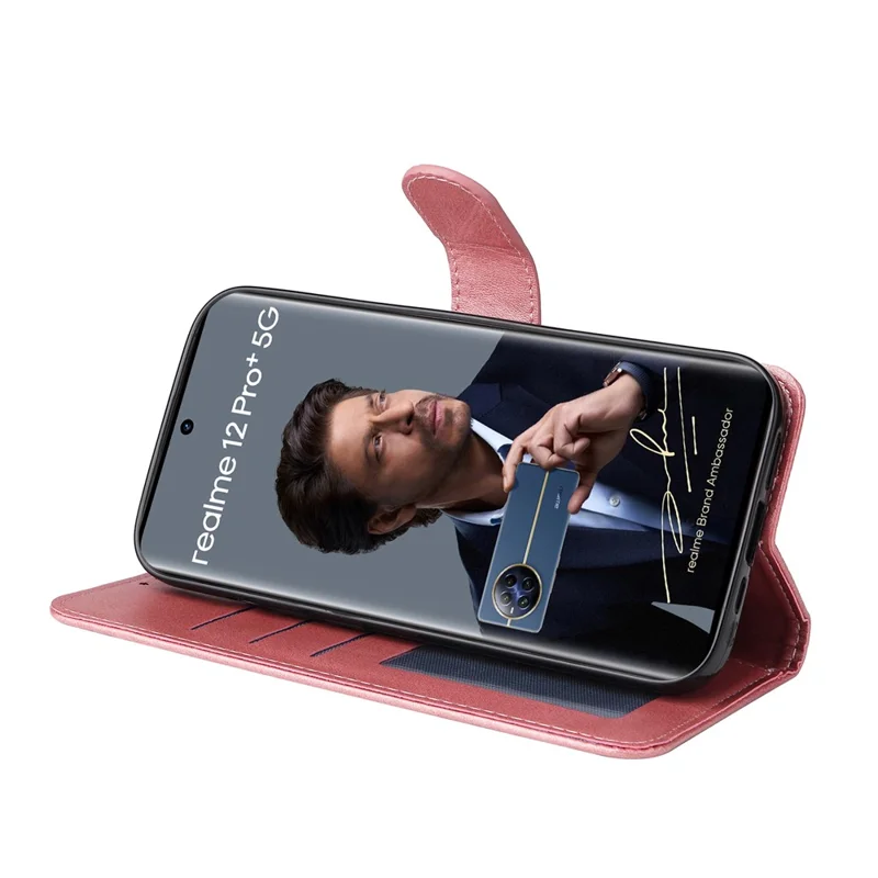 For Realme 12 Pro 5G / 12 Pro+ 5G Case Leather Folding Stand Phone Cover with 3 Card Holder - Pink