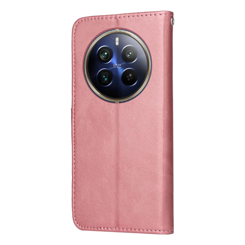 For Realme 12 Pro 5G / 12 Pro+ 5G Case Leather Folding Stand Phone Cover with 3 Card Holder - Pink
