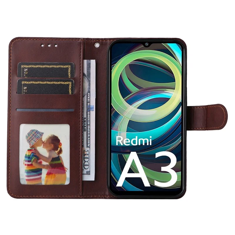 Per Xiaomi Redmi A3 4G / Poco C61 4G Custodia Magnetica Flip Wallet Cover Telefonica - Marrone
