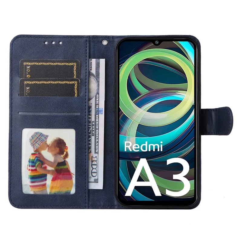 For Xiaomi Redmi A3 4G / Poco C61 4G Case Magnetic Clasp Leather Flip Wallet Phone Cover - Blue