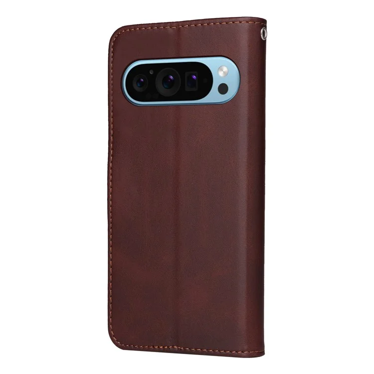 For Google Pixel 10 Pro / Pixel 10 / Pixel 9 / Pixel 9 Pro Leather Case 3 Card Slots Stand View Phone Cover Calf Texture - Brown