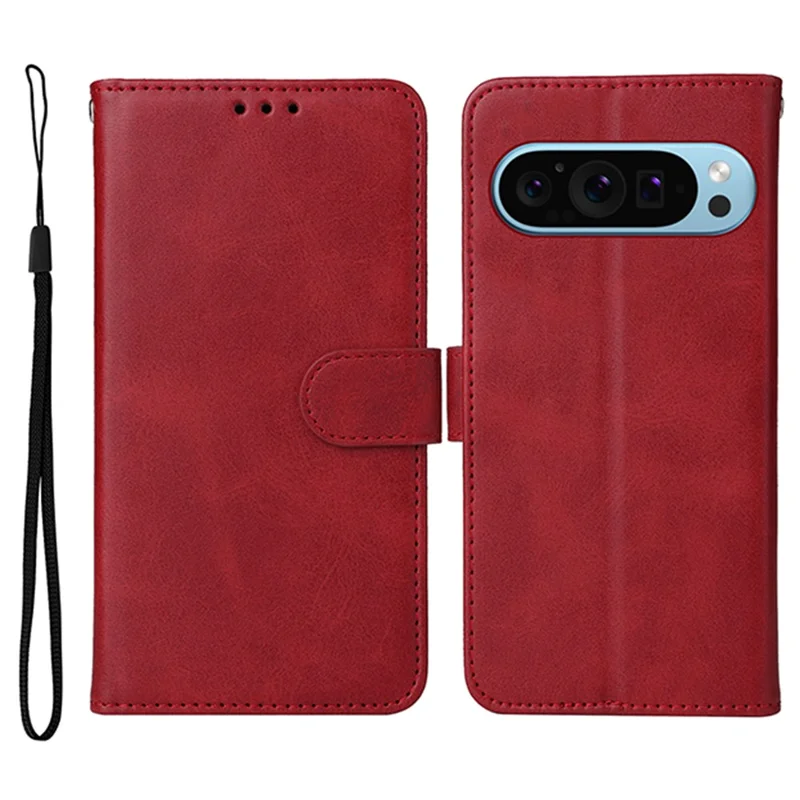 For Google Pixel 10 Pro / Pixel 10 / Pixel 9 / Pixel 9 Pro Leather Case 3 Card Slots Stand View Phone Cover Calf Texture - Red