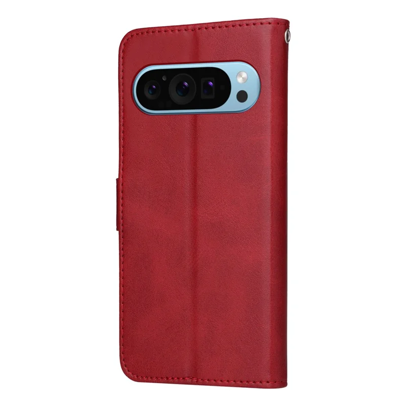 For Google Pixel 10 Pro / Pixel 10 / Pixel 9 / Pixel 9 Pro Leather Case 3 Card Slots Stand View Phone Cover Calf Texture - Red