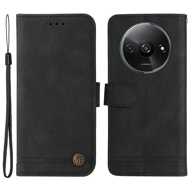 Para Xiaomi Redmi A3 4G / Poco C61 4G Estuche Funda de Cartera de Piel Sintética con Soporte - Negro
