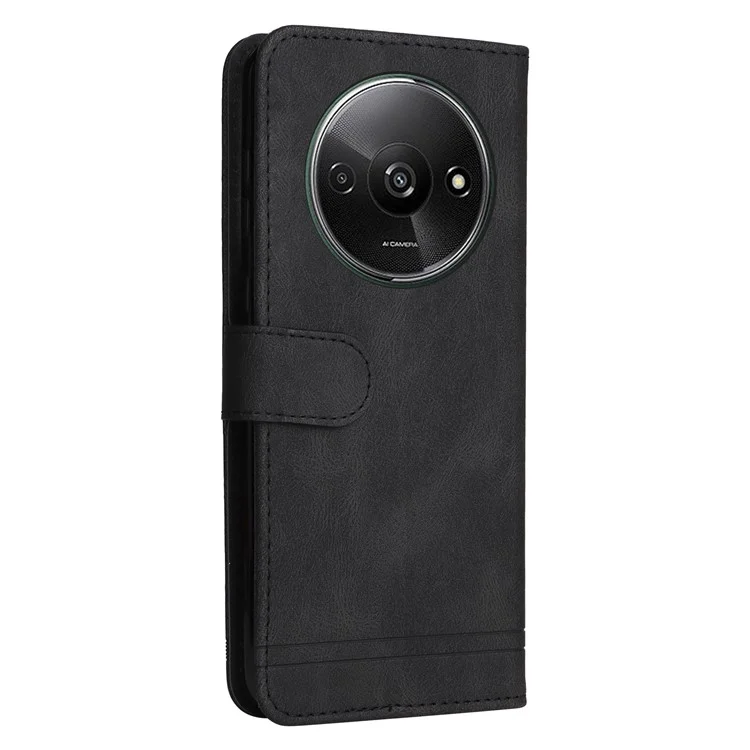Para Xiaomi Redmi A3 4G / Poco C61 4G Estuche Funda de Cartera de Piel Sintética con Soporte - Negro
