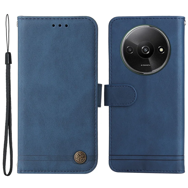 For Xiaomi Redmi A3 4G / Poco C61 4G Leather Wallet Cases Skin Touch Phone Cover Stand with Strap - Blue