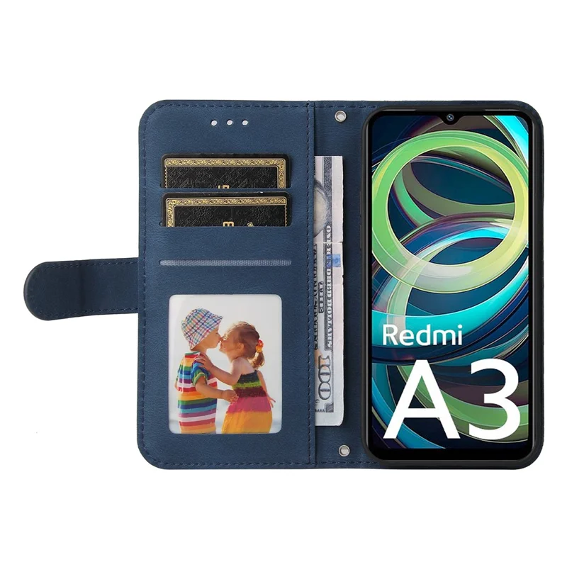 For Xiaomi Redmi A3 4G / Poco C61 4G Leather Wallet Cases Skin Touch Phone Cover Stand with Strap - Blue