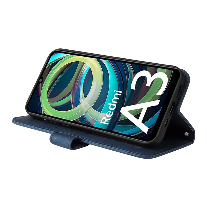 For Xiaomi Redmi A3 4G / Poco C61 4G Leather Wallet Cases Skin Touch Phone Cover Stand with Strap - Blue