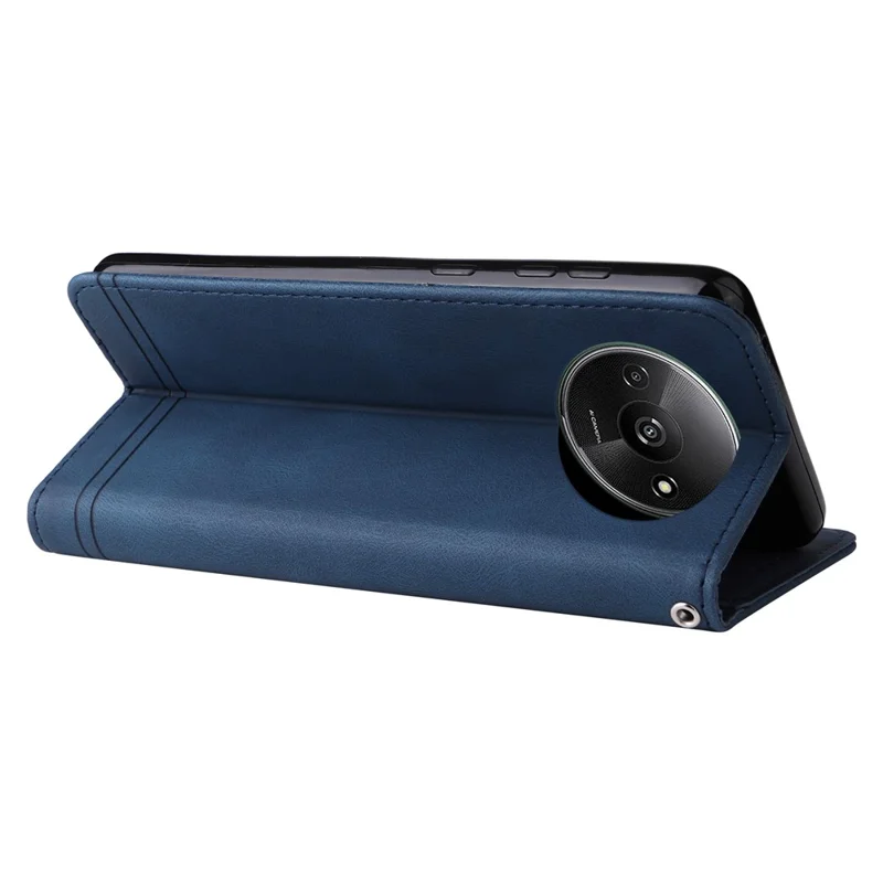 For Xiaomi Redmi A3 4G / Poco C61 4G Leather Wallet Cases Skin Touch Phone Cover Stand with Strap - Blue