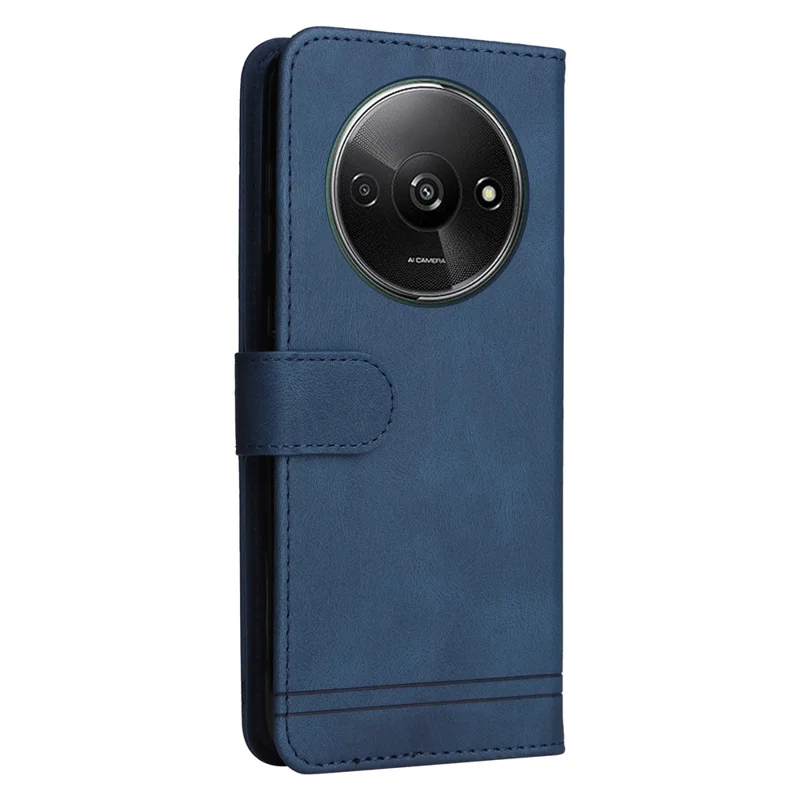 For Xiaomi Redmi A3 4G / Poco C61 4G Leather Wallet Cases Skin Touch Phone Cover Stand with Strap - Blue