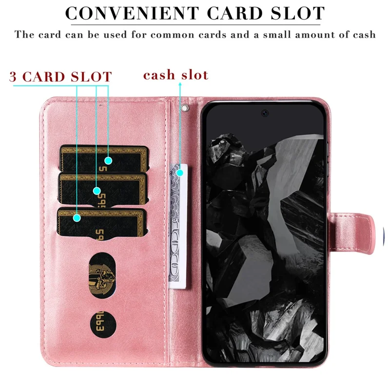 Für Google Pixel 9 Pro XL Handy-Hüllen Reißverschlusstasche Leder Stoßfest Cover - Pink