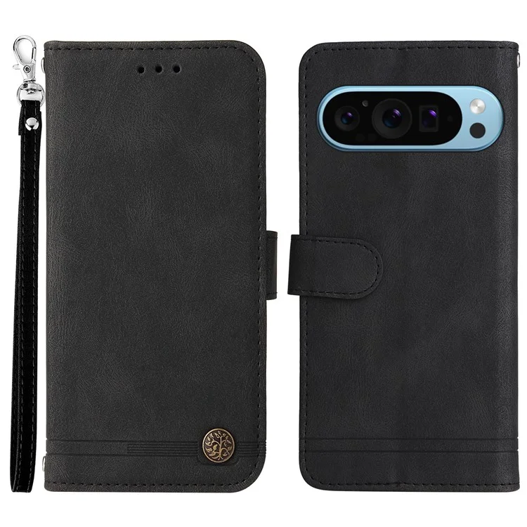 For Google Pixel 10 Pro / Pixel 10 / Pixel 9 / Pixel 9 Pro Leather Wallet Cases Skin Touch Phone Cover Stand with Strap - Black