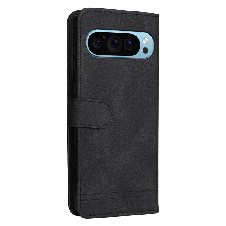 For Google Pixel 10 Pro / Pixel 10 / Pixel 9 / Pixel 9 Pro Leather Wallet Cases Skin Touch Phone Cover Stand with Strap - Black