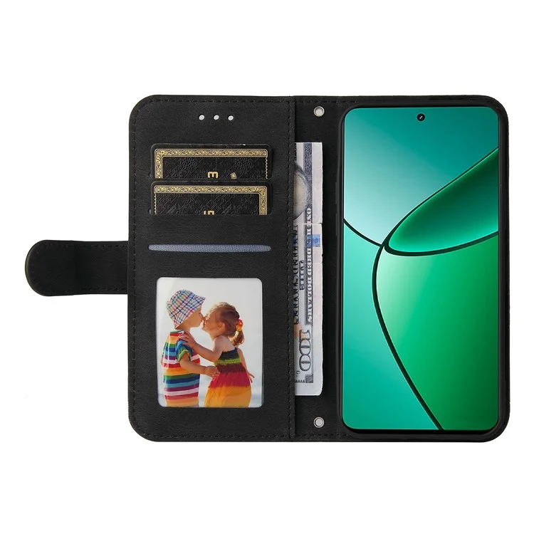 Für Realme 12 4G / 12+ 5G Hülle Hardware-Baum-Dekor Leder-Geldbörsen-Handyhülle - Schwarz