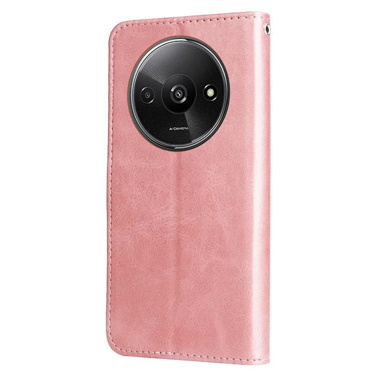 Per Xiaomi Redmi A3 / Poco C61 4G Custodia Magnetica con Zip Pocket Cover Telefono con Texture in Vitello - Rosa