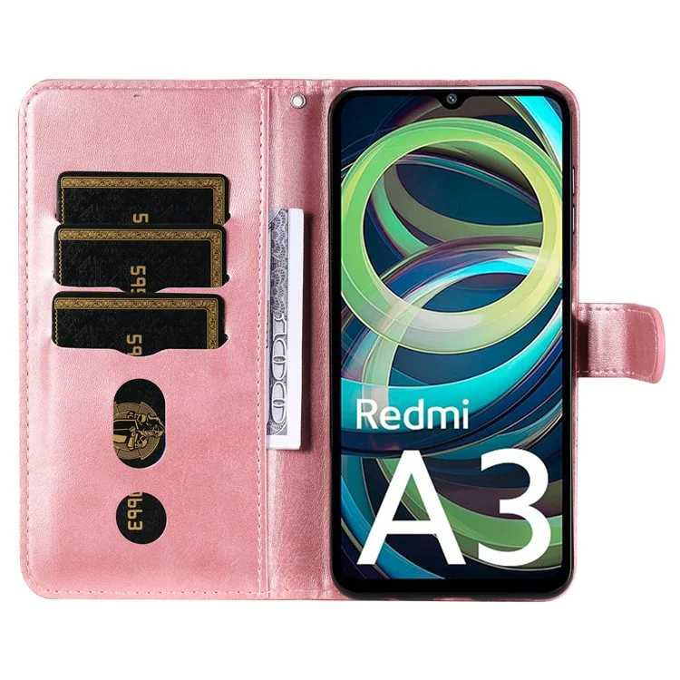 Per Xiaomi Redmi A3 / Poco C61 4G Custodia Magnetica con Zip Pocket Cover Telefono con Texture in Vitello - Rosa