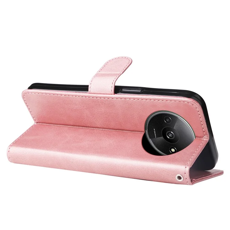 Per Xiaomi Redmi A3 / Poco C61 4G Custodia Magnetica con Zip Pocket Cover Telefono con Texture in Vitello - Rosa