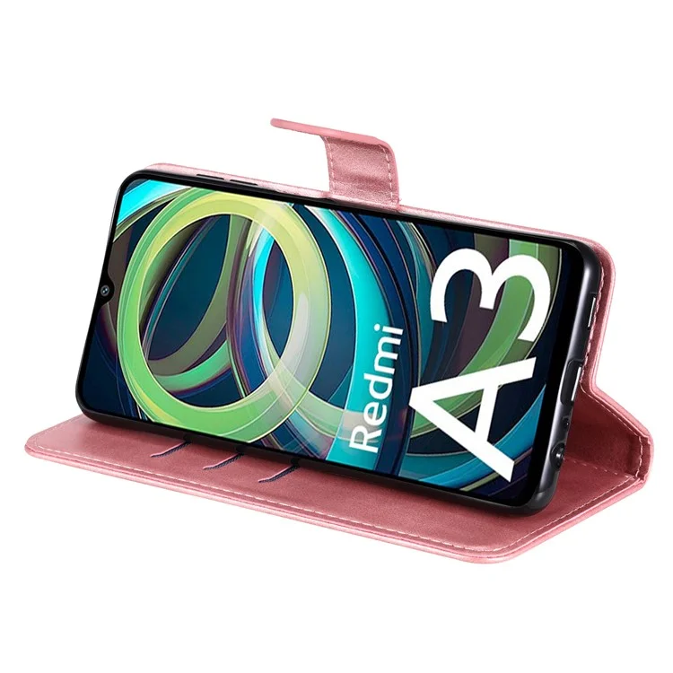 Per Xiaomi Redmi A3 / Poco C61 4G Custodia Magnetica con Zip Pocket Cover Telefono con Texture in Vitello - Rosa