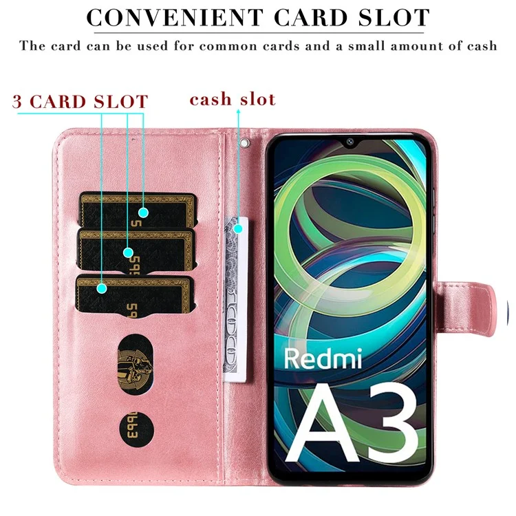 Per Xiaomi Redmi A3 / Poco C61 4G Custodia Magnetica con Zip Pocket Cover Telefono con Texture in Vitello - Rosa