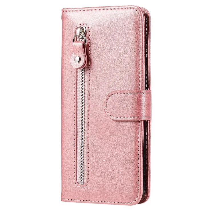 Per Xiaomi Redmi A3 / Poco C61 4G Custodia Magnetica con Zip Pocket Cover Telefono con Texture in Vitello - Rosa