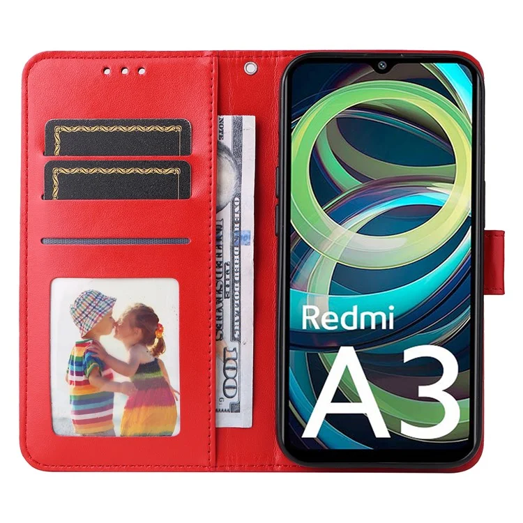 Pour Xiaomi Redmi A3 / Poco C61 4G Étui de téléphone portable Fleur imprimée Support avec sangle pratique - Rouge
