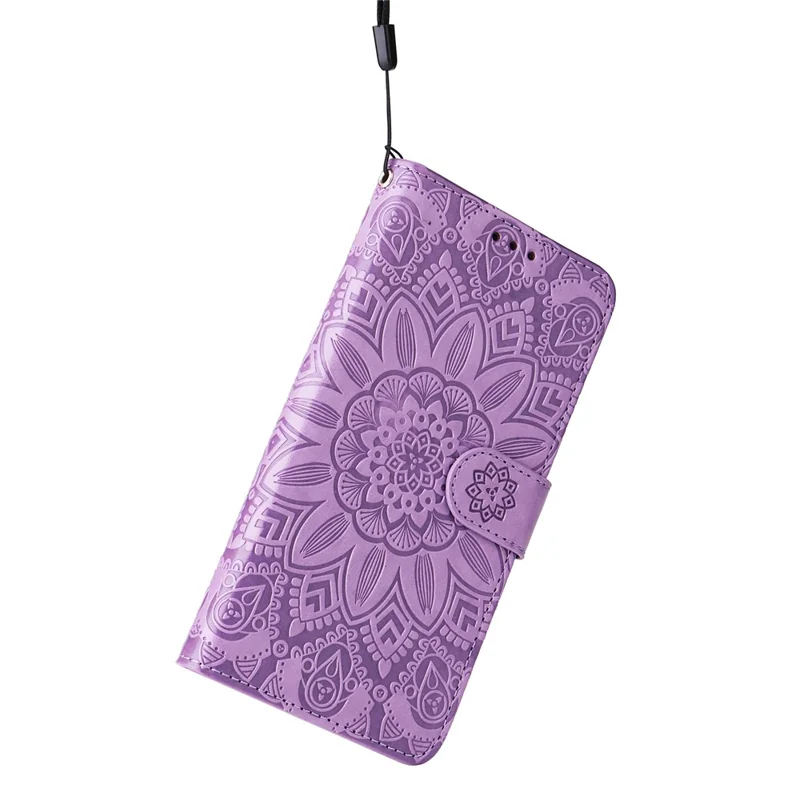 For Xiaomi Redmi A3 / Poco C61 4G Cell Phone Case Imprinted Flower Stand Cover with Handy Strap - Purple