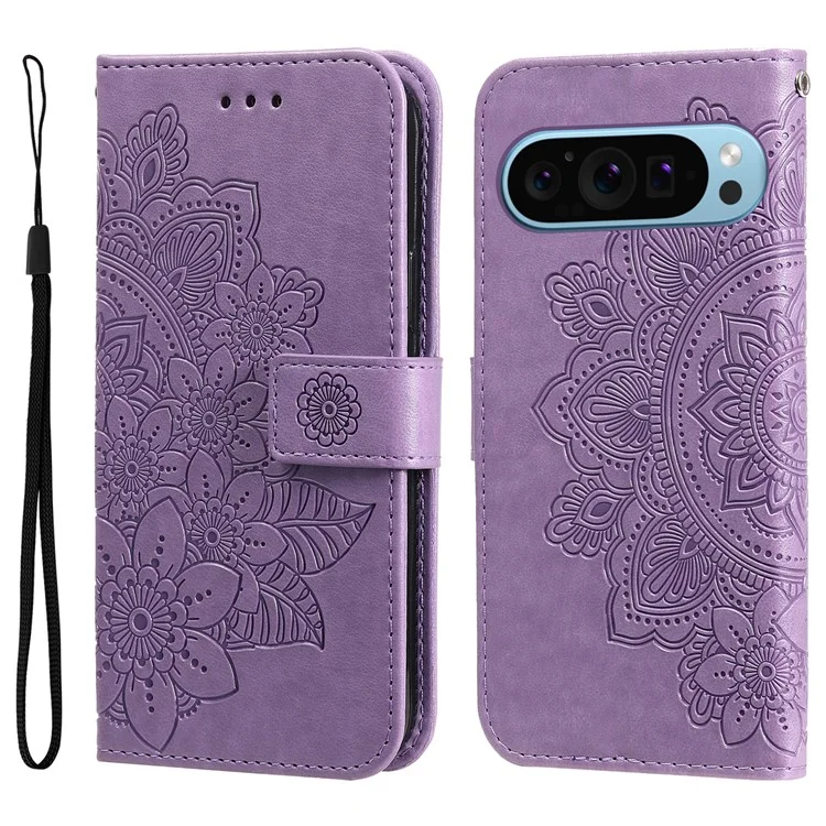 For Google Pixel 10 Pro / Pixel 10 / Pixel 9 / Pixel 9 Pro Case Floral Pattern PU Leather Wallet Stand Phone Cover - Purple
