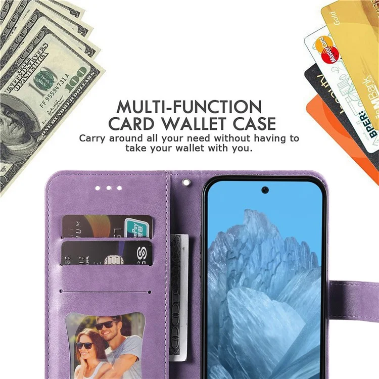 For Google Pixel 10 Pro / Pixel 10 / Pixel 9 / Pixel 9 Pro Case Floral Pattern PU Leather Wallet Stand Phone Cover - Purple