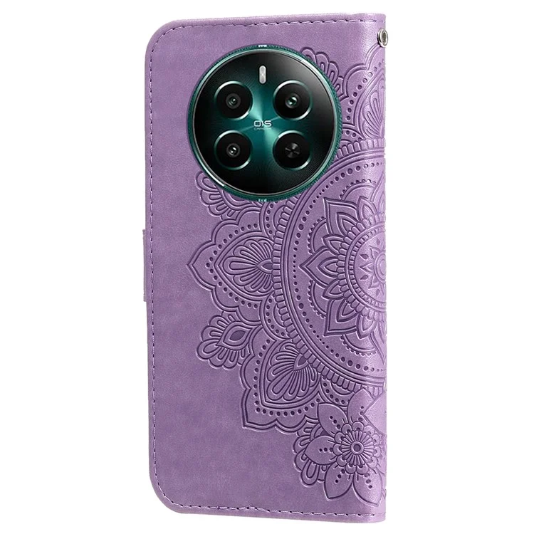 For Realme 12 4G / 12+ 5G Case Floral Pattern PU Leather Wallet Stand Phone Cover - Purple