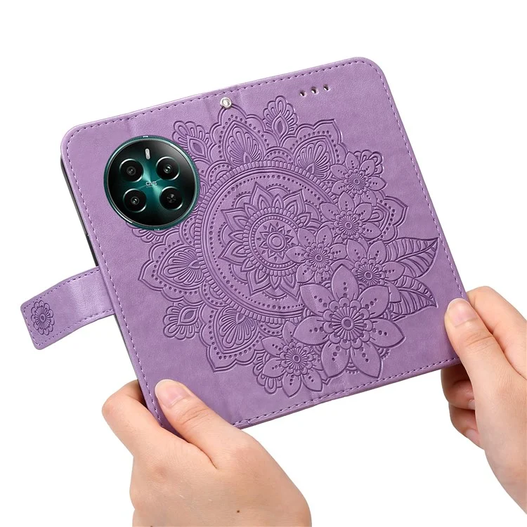 For Realme 12 4G / 12+ 5G Case Floral Pattern PU Leather Wallet Stand Phone Cover - Purple