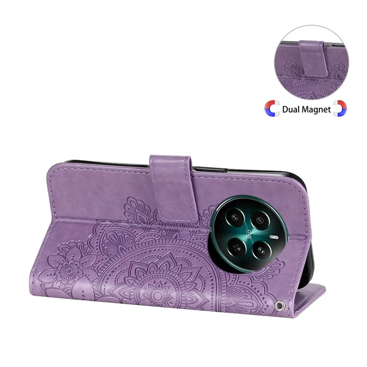 For Realme 12 4G / 12+ 5G Case Floral Pattern PU Leather Wallet Stand Phone Cover - Purple