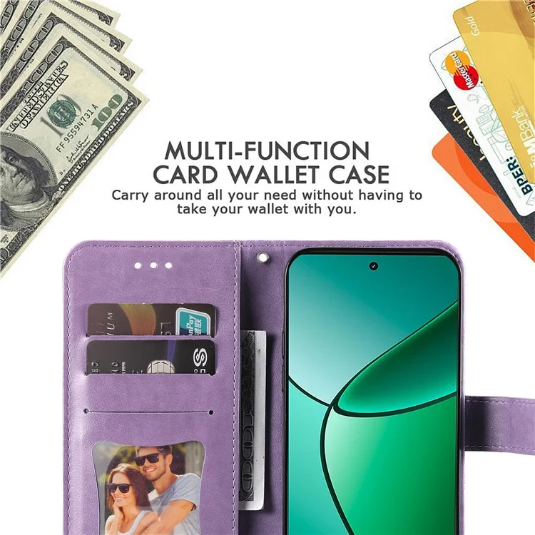 For Realme 12 4G / 12+ 5G Case Floral Pattern PU Leather Wallet Stand Phone Cover - Purple