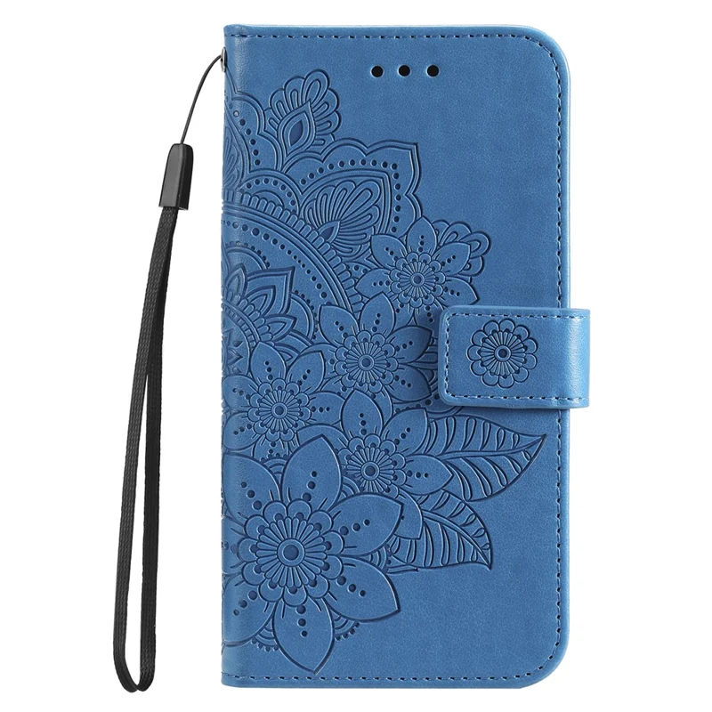 For Realme 12 4G / 12+ 5G Case Floral Pattern PU Leather Wallet Stand Phone Cover - Blue