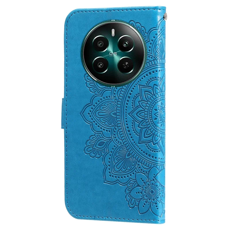 For Realme 12 4G / 12+ 5G Case Floral Pattern PU Leather Wallet Stand Phone Cover - Blue