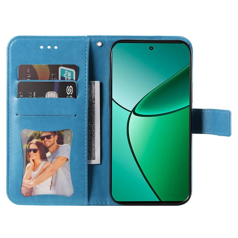 For Realme 12 4G / 12+ 5G Case Floral Pattern PU Leather Wallet Stand Phone Cover - Blue