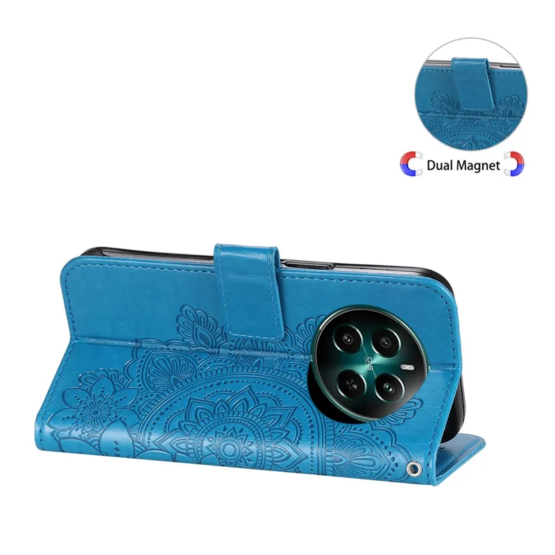 For Realme 12 4G / 12+ 5G Case Floral Pattern PU Leather Wallet Stand Phone Cover - Blue