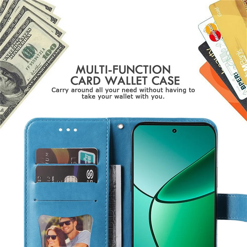For Realme 12 4G / 12+ 5G Case Floral Pattern PU Leather Wallet Stand Phone Cover - Blue