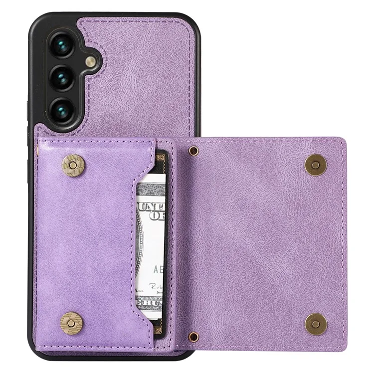 For Samsung Galaxy A14 5G / 4G Case RFID Blocking Wallet Leather Coated TPU Phone Cover - Purple